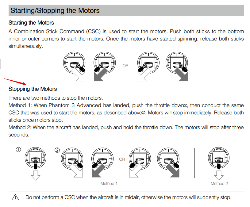 How to start and stop motors of a DJI drone with the remote controller.